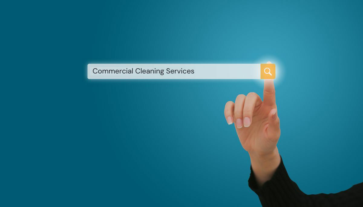 Search Bar with Commercial Cleaning Services and a finger clicking the search icon